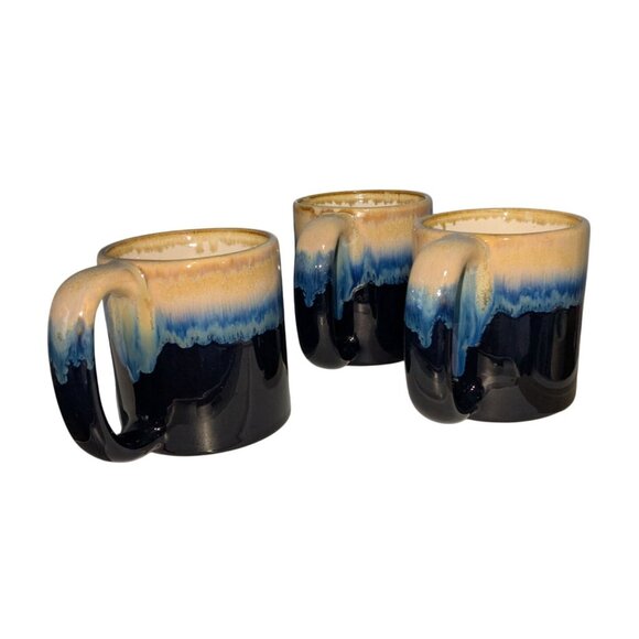 Set 3 Ceramic Gradient Blue Yellow Coffee Mugs 12 Oz Each - Picture 3 of 15